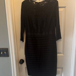 Adrianna Papell Black Lace Long Sleeve Dress